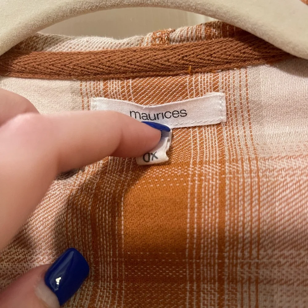 EUC Maurices Orange Plaid Hooded Shacket - Picture 5 of 5